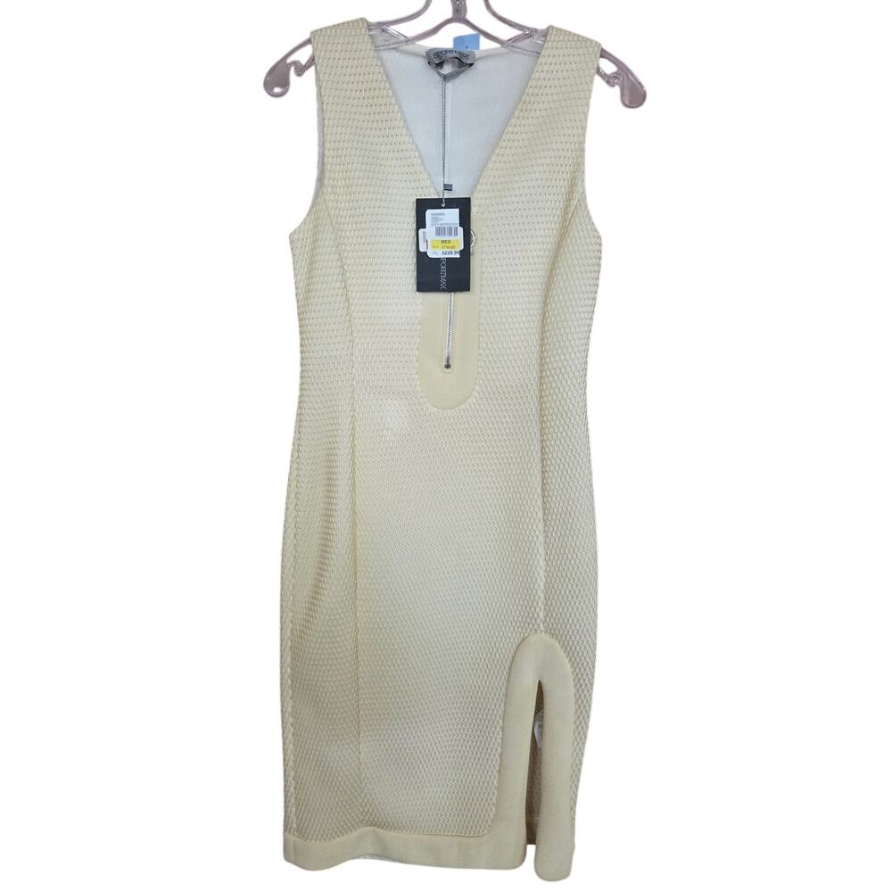 Sportmax Cream V-Neck Knit Tank Sheath Dress with Front Thigh Slit- Size Medium